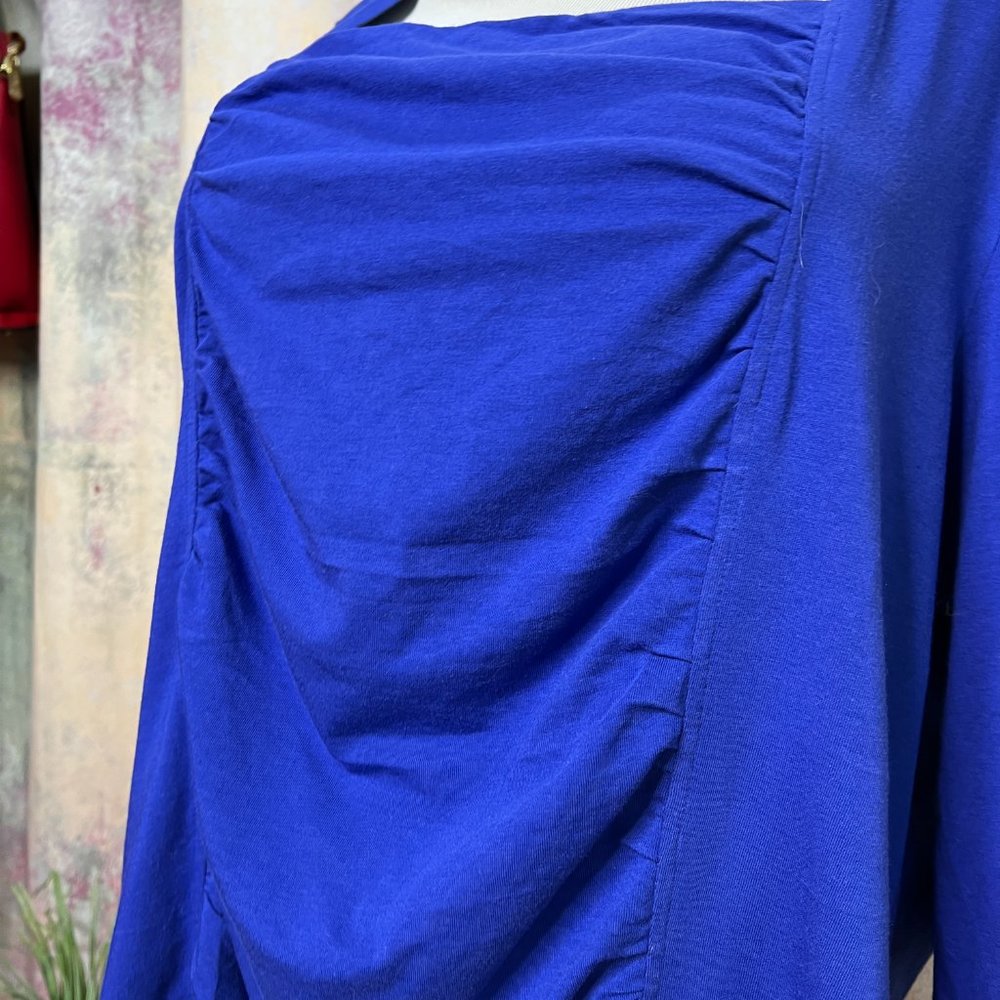 📌The Pyramid Collection Royal Blue Cold Shoulder Waterfall Front Top - Picture 6 of 15